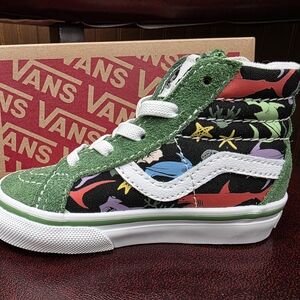 Vans Green High-Top Sneakers with Colorful Print